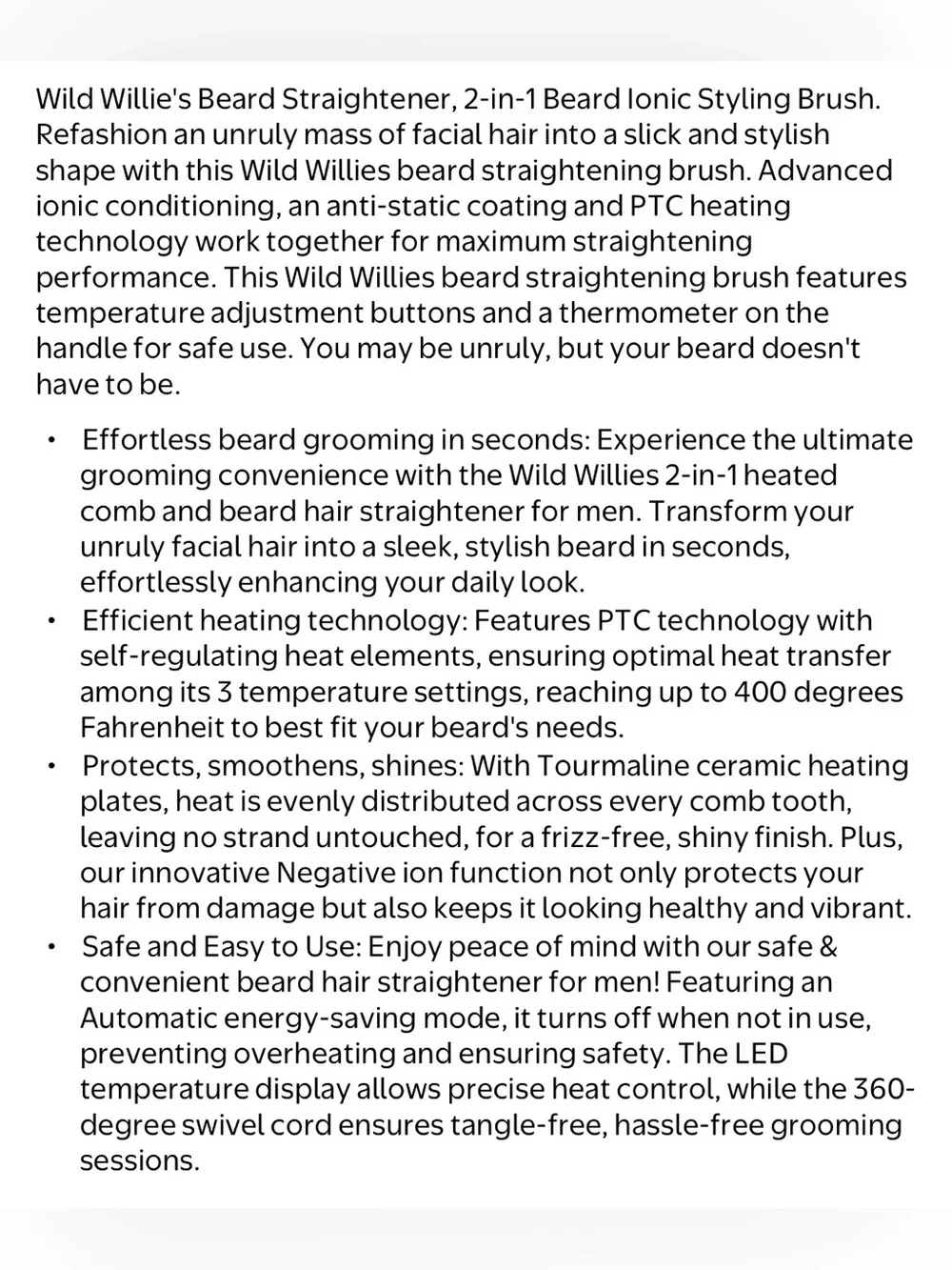 Wild Willies | Beard Straightener 2-in-1 Ionic Beard Styling Brush Easy Styling